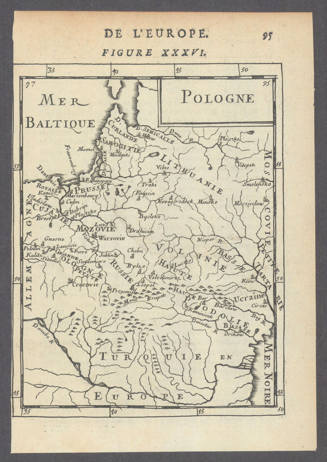 POLISH-LITHUANIAN COMMONWEALTH. Poland Belarus. Towns & rivers. MALLET 1683 map